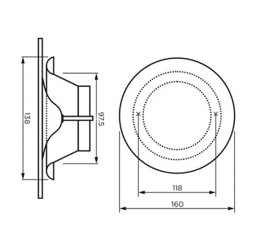 Анемостат со стеклянной внешней частью FOZA D 100 мм. Матовое стекло. Чёрный. RAL 9005. Круглый